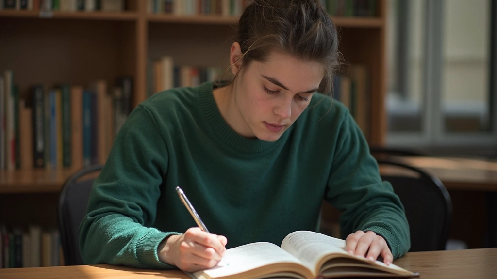 Estudante de linguística consultando dicionário etimológico português